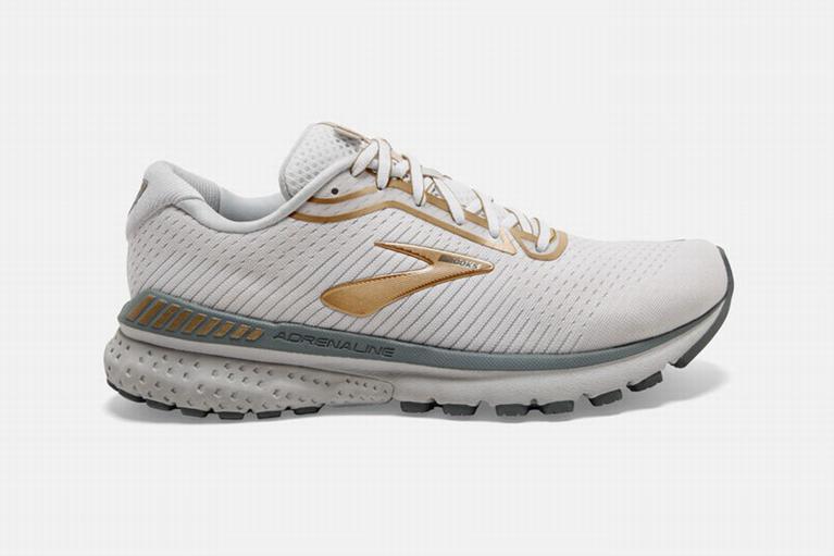 Brooks ADRENALINE GTS 20 Road Running Shoes Womens Canada - White/Gold/Grey (UBJ316947)